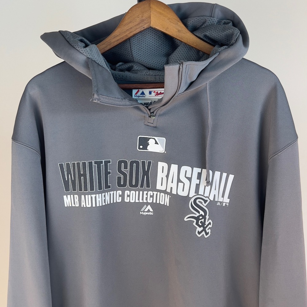 Majestic Chicago White Sox MLB Authentic Hoodie Gray Quarter Zip Large
